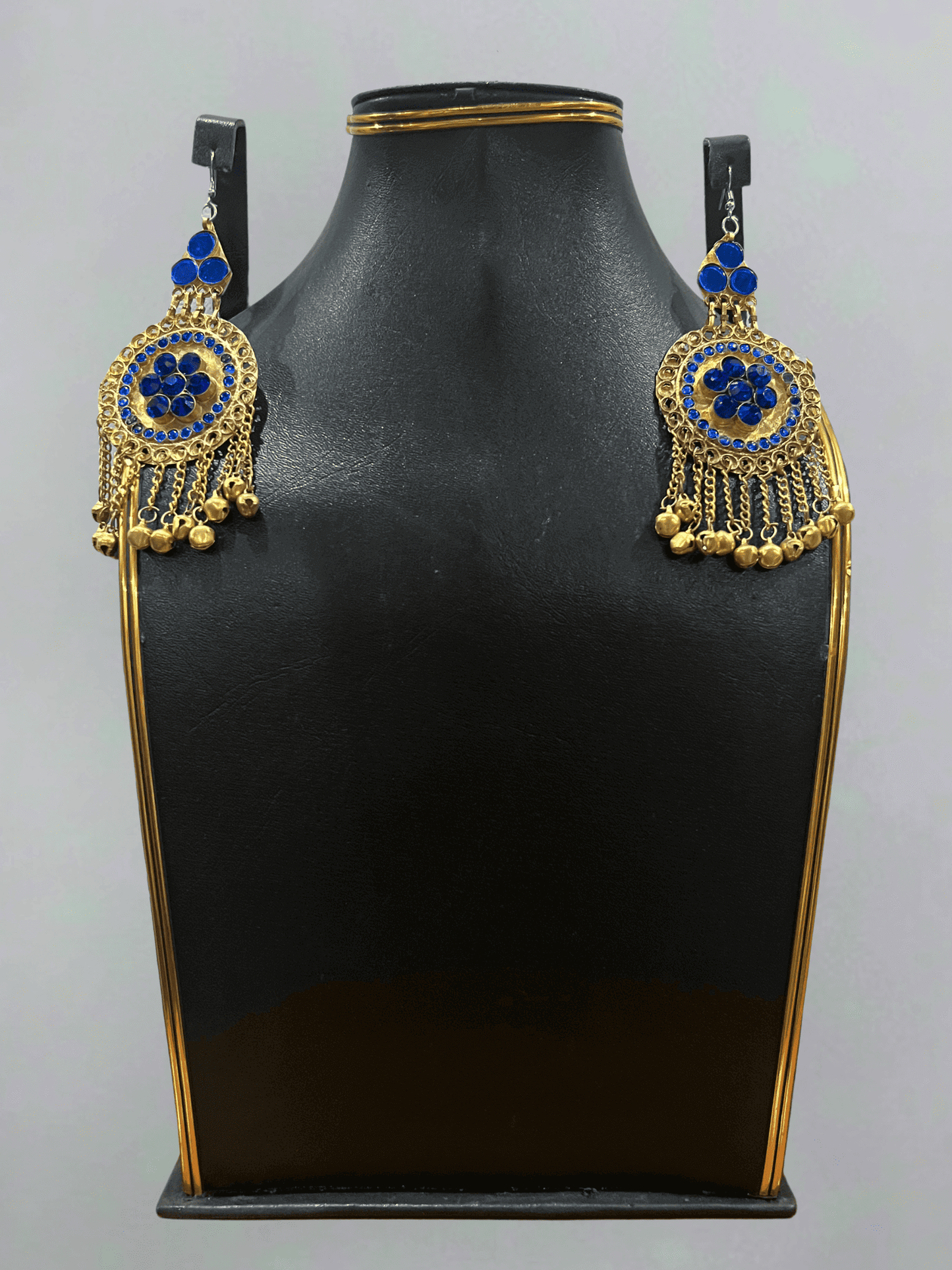 Royal Blue Afghani Jewelry Set for Women – Gold Embellished Necklace & Earrings - Afghan.boutique.us