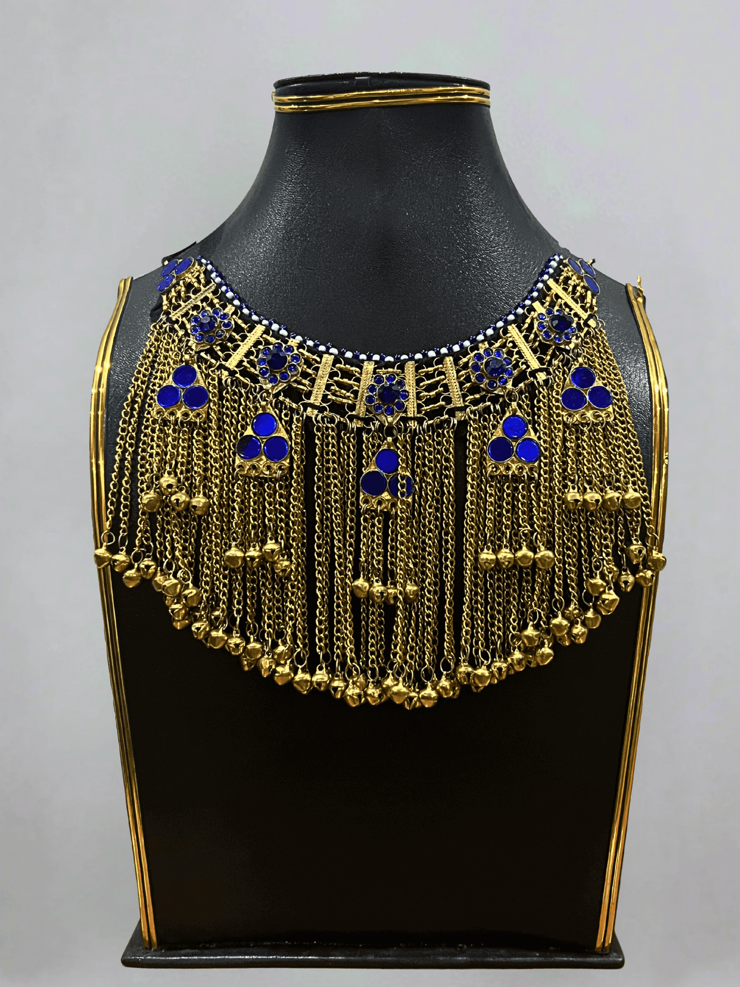 Royal Blue Afghani Jewelry Set for Women – Gold Embellished Necklace & Earrings - Afghan.boutique.us