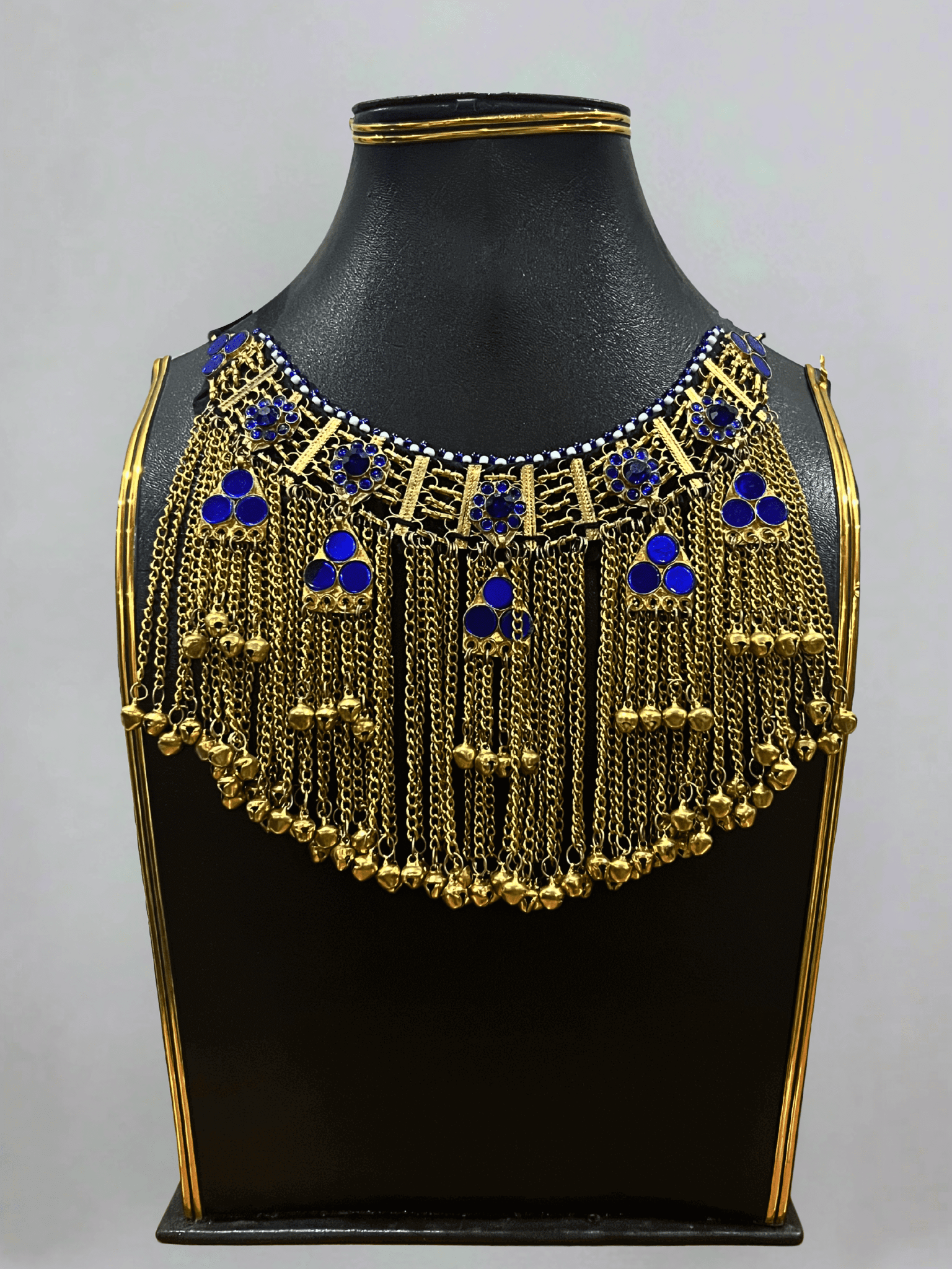 Royal Blue Afghani Jewelry Set for Women – Gold Embellished Necklace & Earrings - Afghan.boutique.us