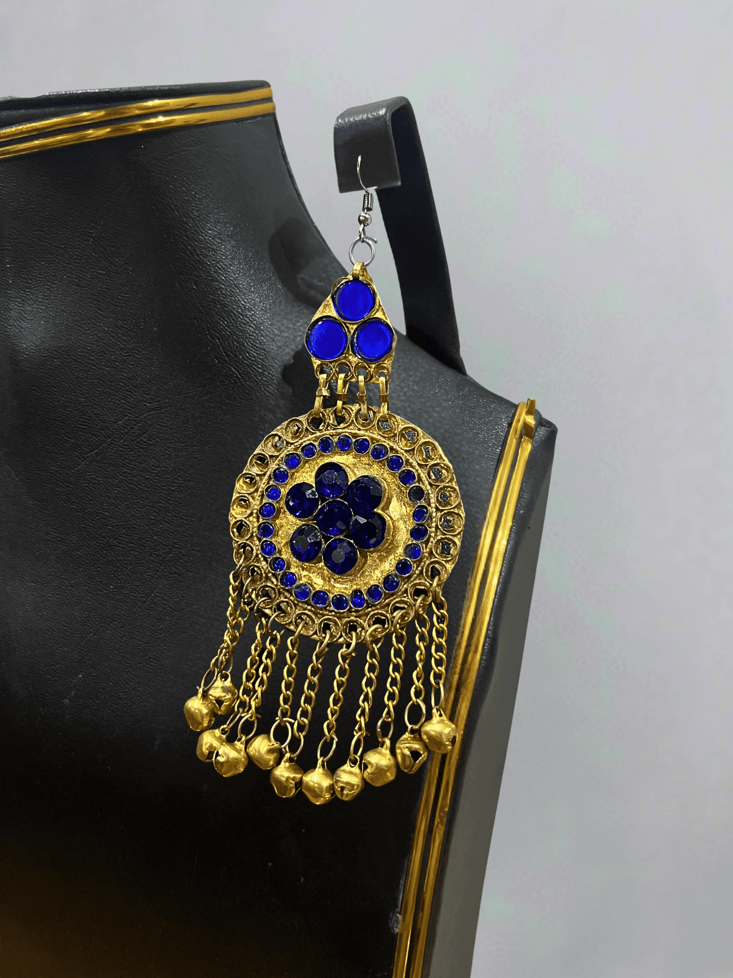 Royal Blue Afghani Jewelry Set for Women – Gold Embellished Necklace & Earrings - Afghan.boutique.us