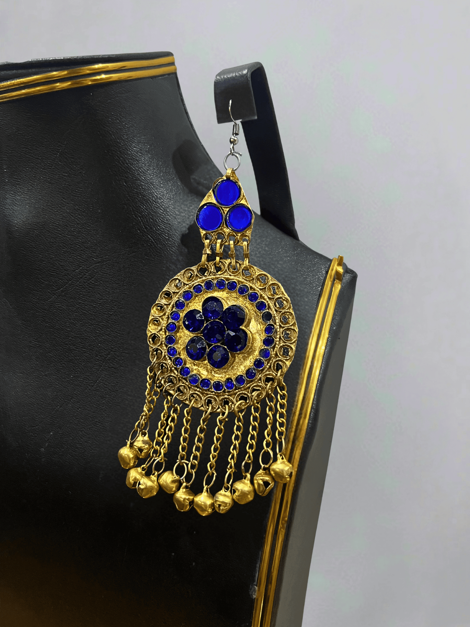 Royal Blue Afghani Jewelry Set for Women – Gold Embellished Necklace & Earrings - Afghan.boutique.us