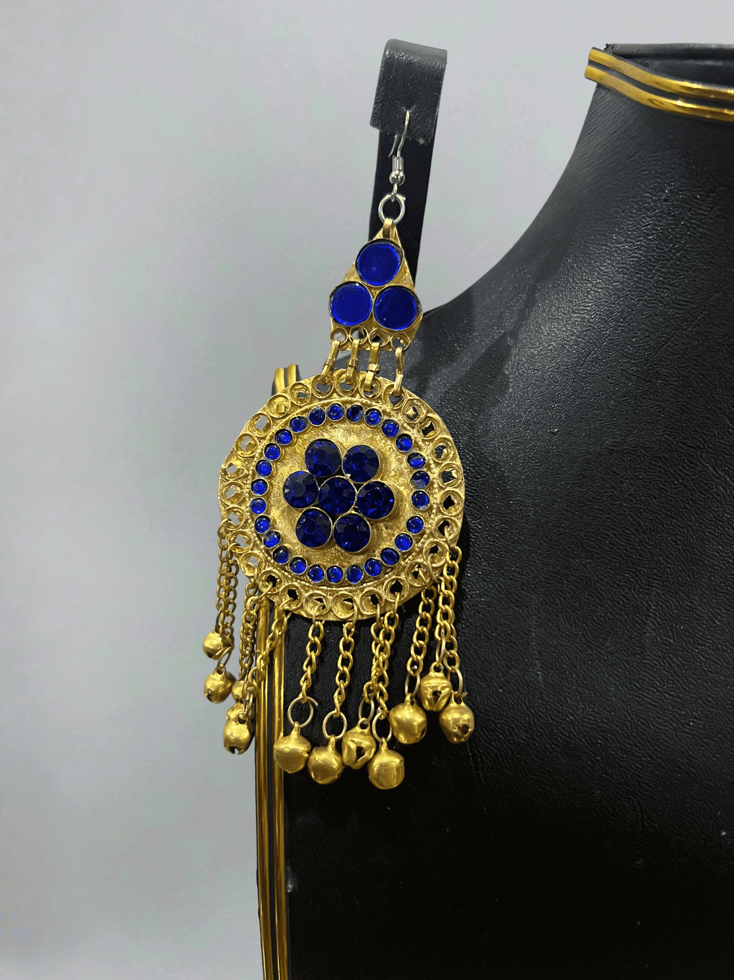 Royal Blue Afghani Jewelry Set for Women – Gold Embellished Necklace & Earrings - Afghan.boutique.us