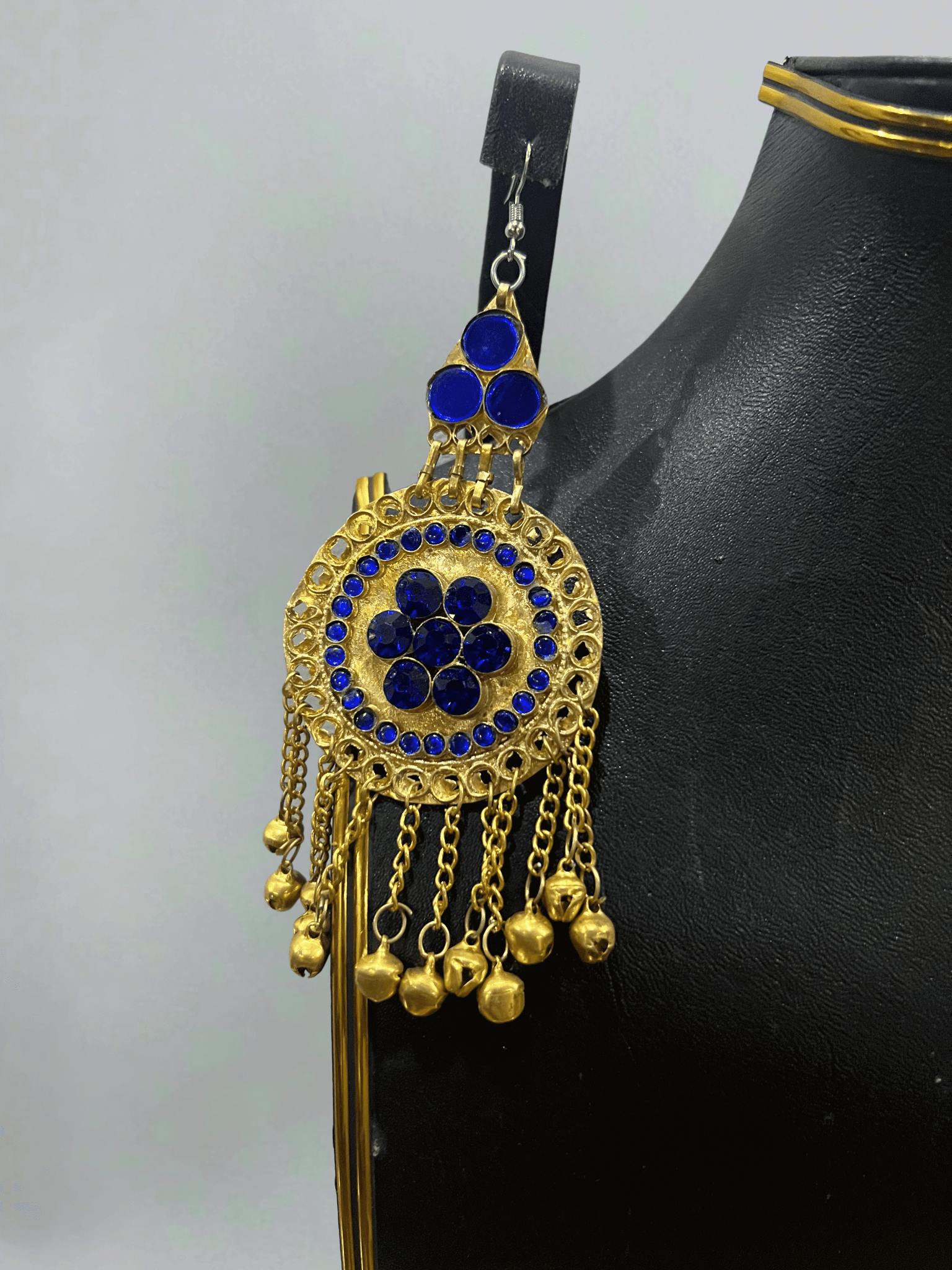 Royal Blue Afghani Jewelry Set for Women – Gold Embellished Necklace & Earrings - Afghan.boutique.us