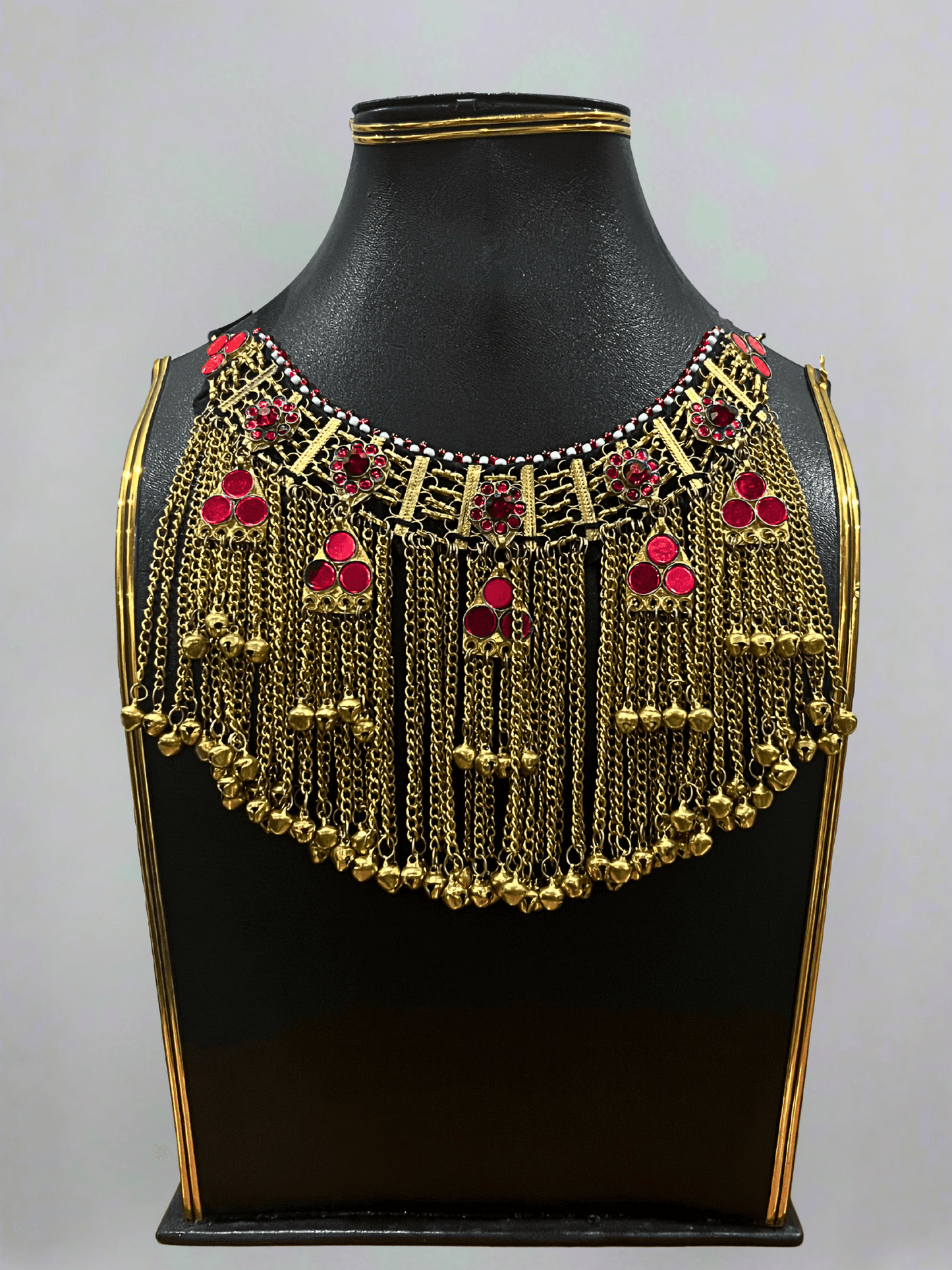 Ruby Red Afghani Bridal Jewelry Set for Women – Gold Finish Necklace & Earrings - Afghan.boutique.us