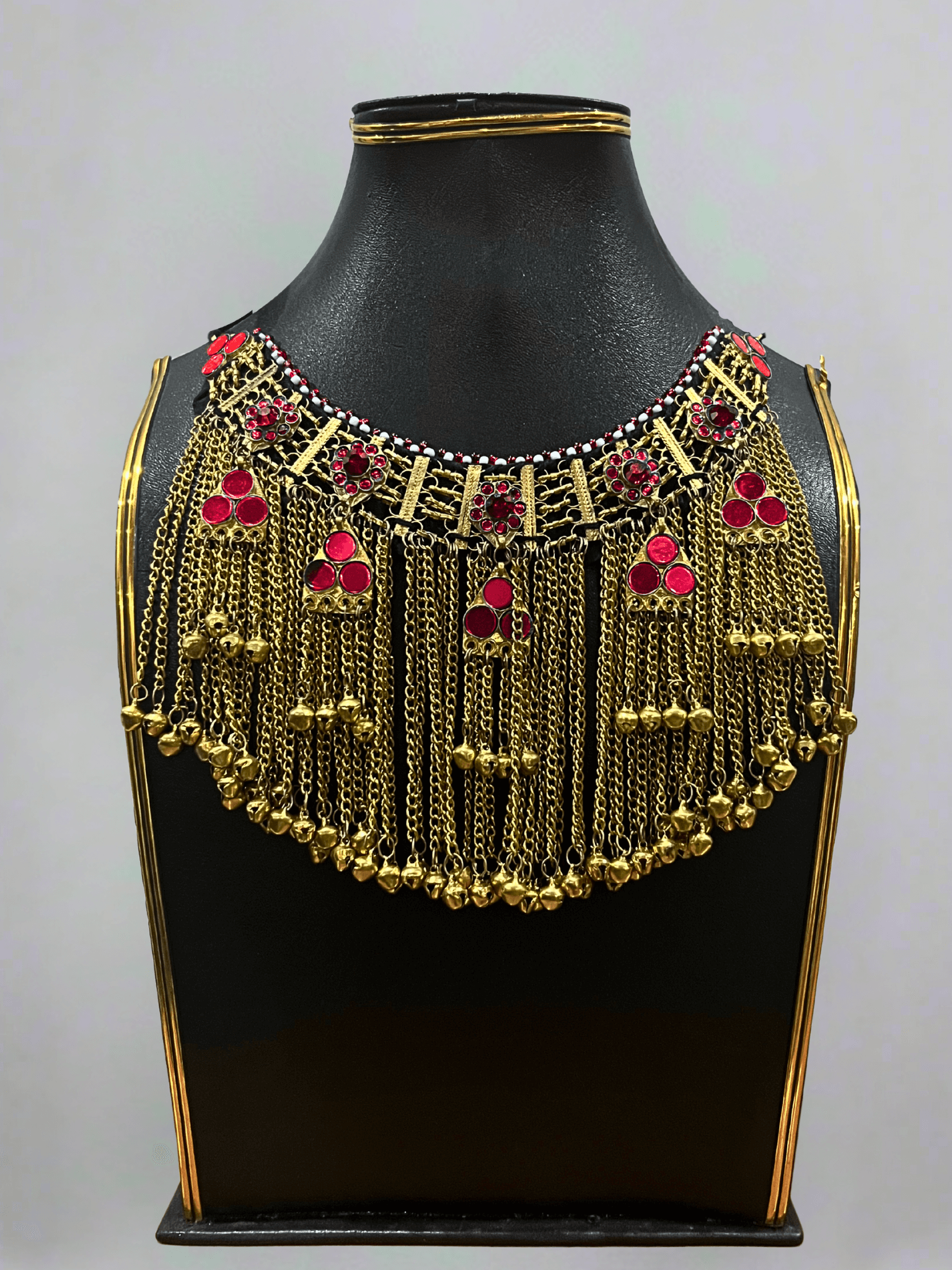 Ruby Red Afghani Bridal Jewelry Set for Women – Gold Finish Necklace & Earrings - Afghan.boutique.us