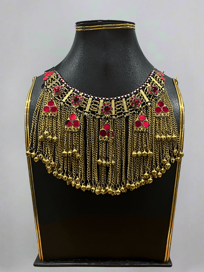 Ruby Red Afghani Bridal Jewelry Set for Women – Gold Finish Necklace & Earrings - Afghan.boutique.us
