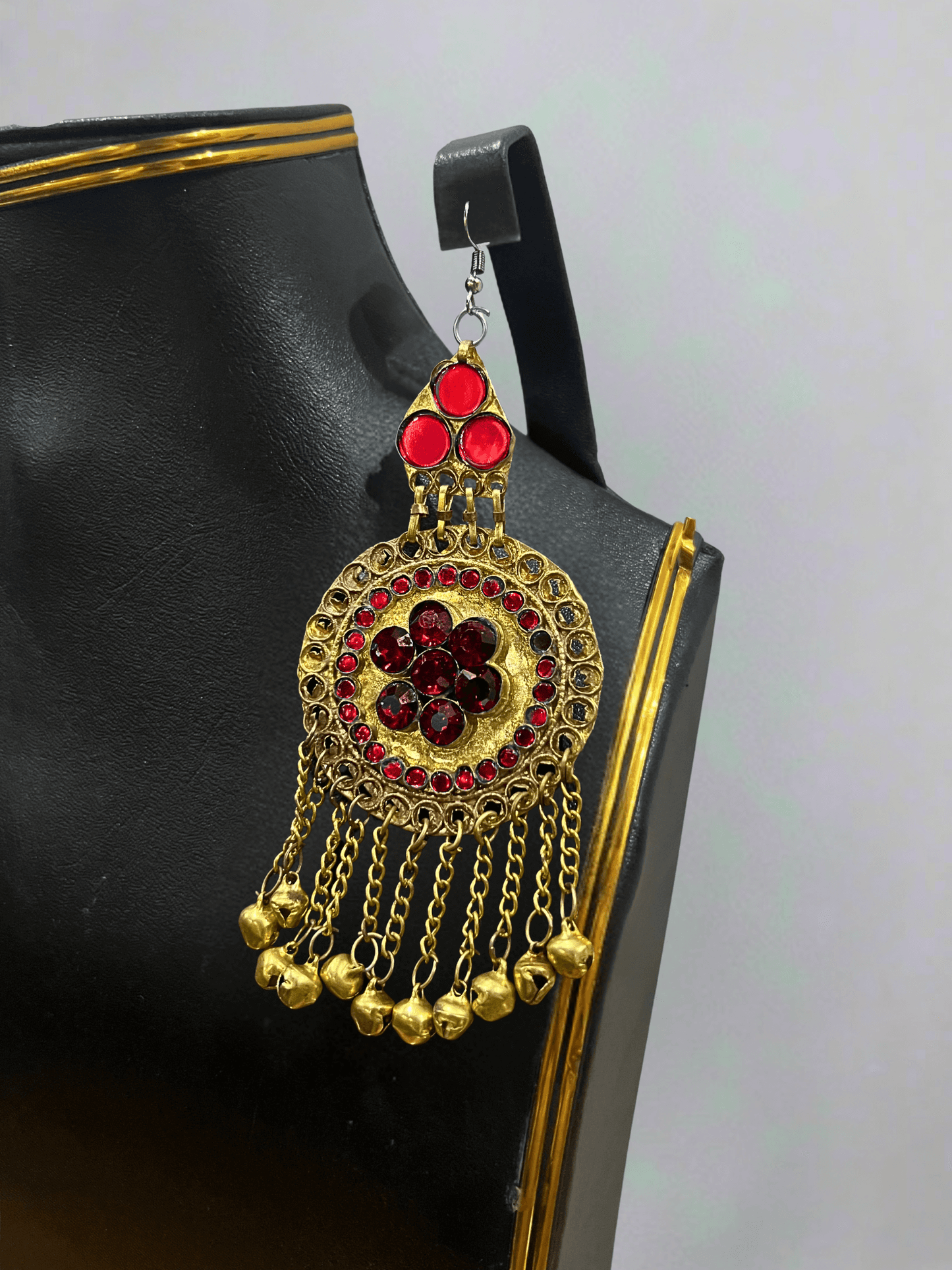Ruby Red Afghani Bridal Jewelry Set for Women – Gold Finish Necklace & Earrings - Afghan.boutique.us