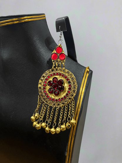 Ruby Red Afghani Bridal Jewelry Set for Women – Gold Finish Necklace & Earrings - Afghan.boutique.us