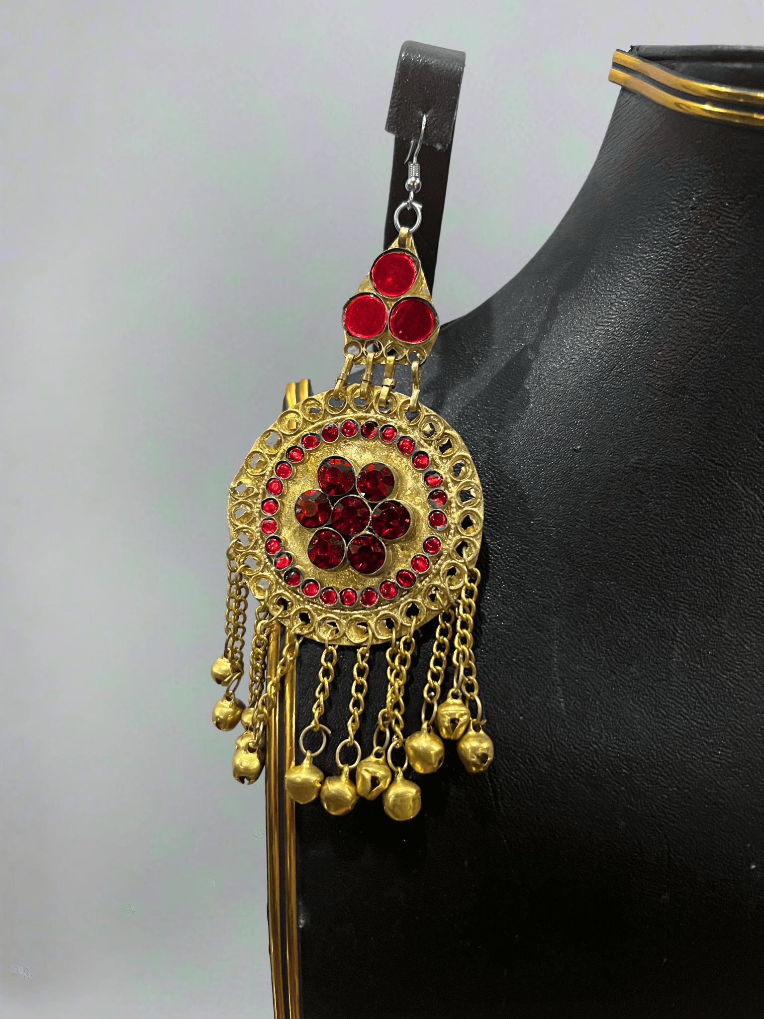 Ruby Red Afghani Bridal Jewelry Set for Women – Gold Finish Necklace & Earrings - Afghan.boutique.us