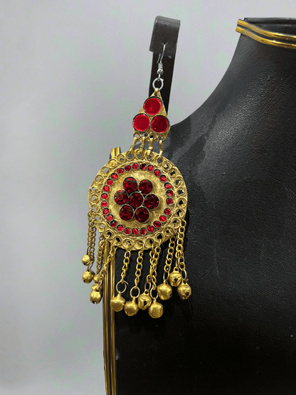 Ruby Red Afghani Bridal Jewelry Set for Women – Gold Finish Necklace & Earrings - Afghan.boutique.us