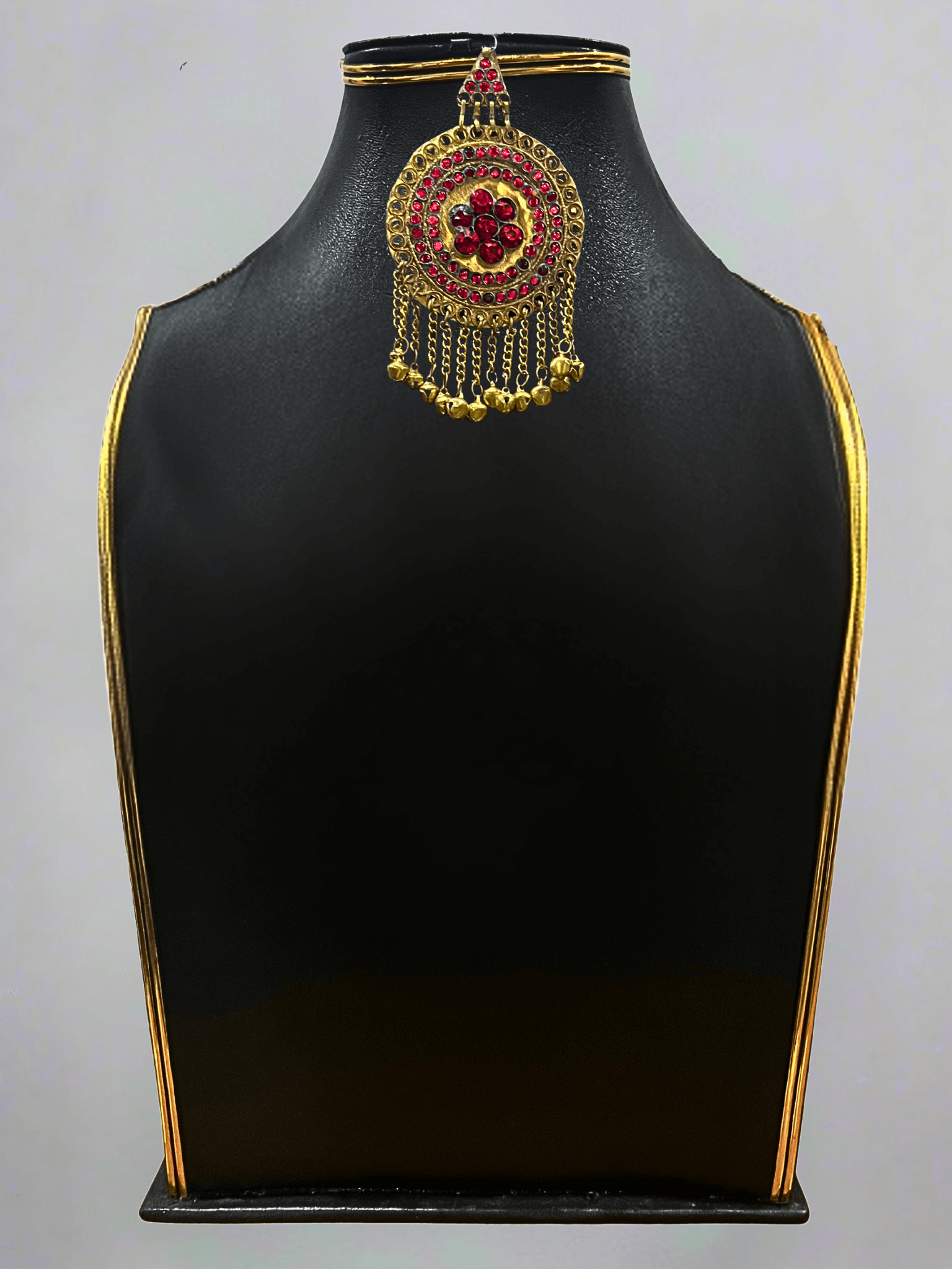 Ruby Red Afghani Bridal Jewelry Set for Women – Gold Finish Necklace & Earrings - Afghan.boutique.us