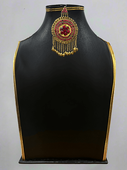 Ruby Red Afghani Bridal Jewelry Set for Women – Gold Finish Necklace & Earrings - Afghan.boutique.us