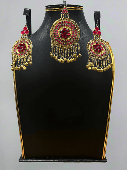 Ruby Red Afghani Bridal Jewelry Set for Women – Gold Finish Necklace & Earrings - Afghan.boutique.us