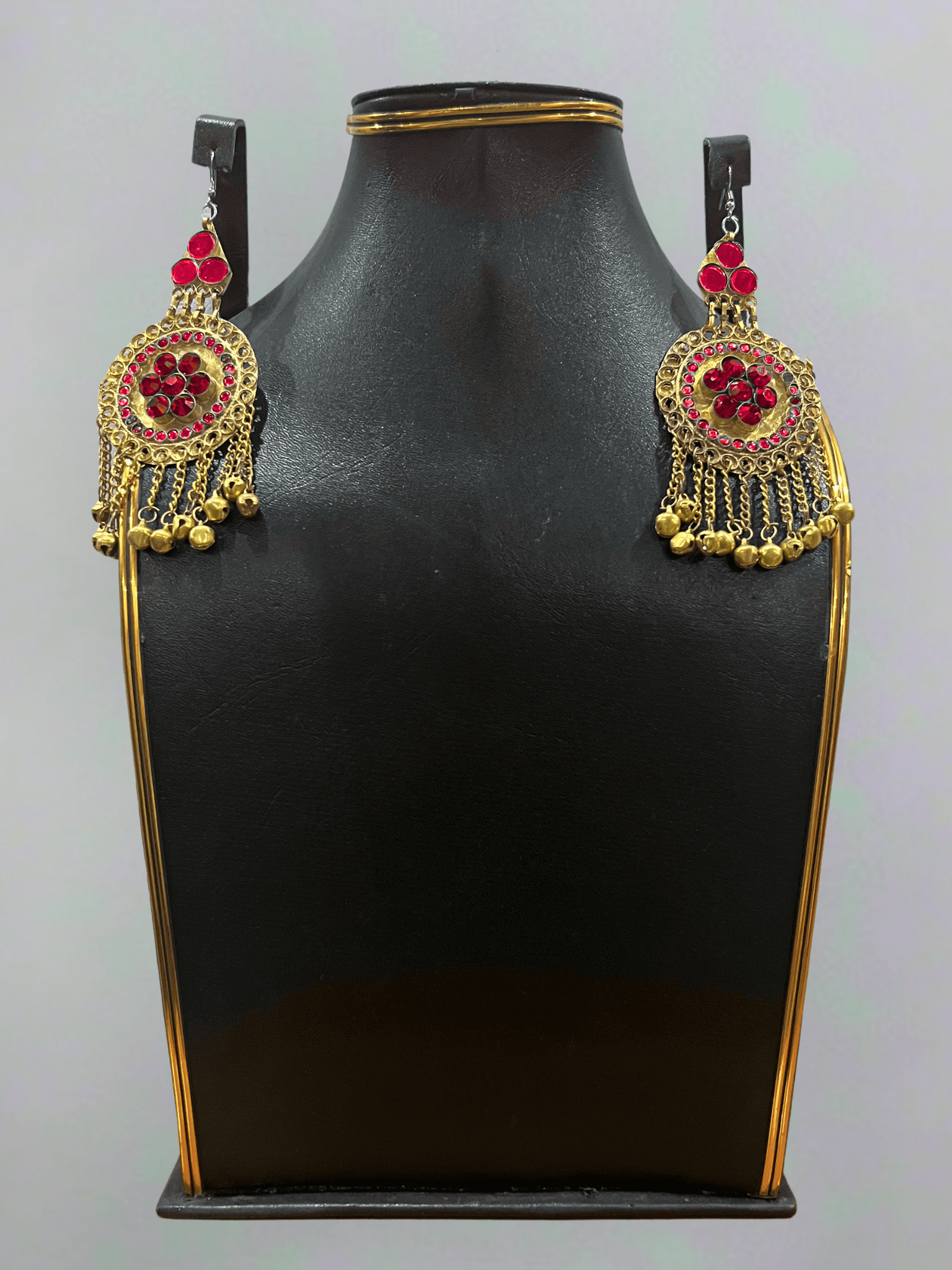 Ruby Red Afghani Bridal Jewelry Set for Women – Gold Finish Necklace & Earrings - Afghan.boutique.us