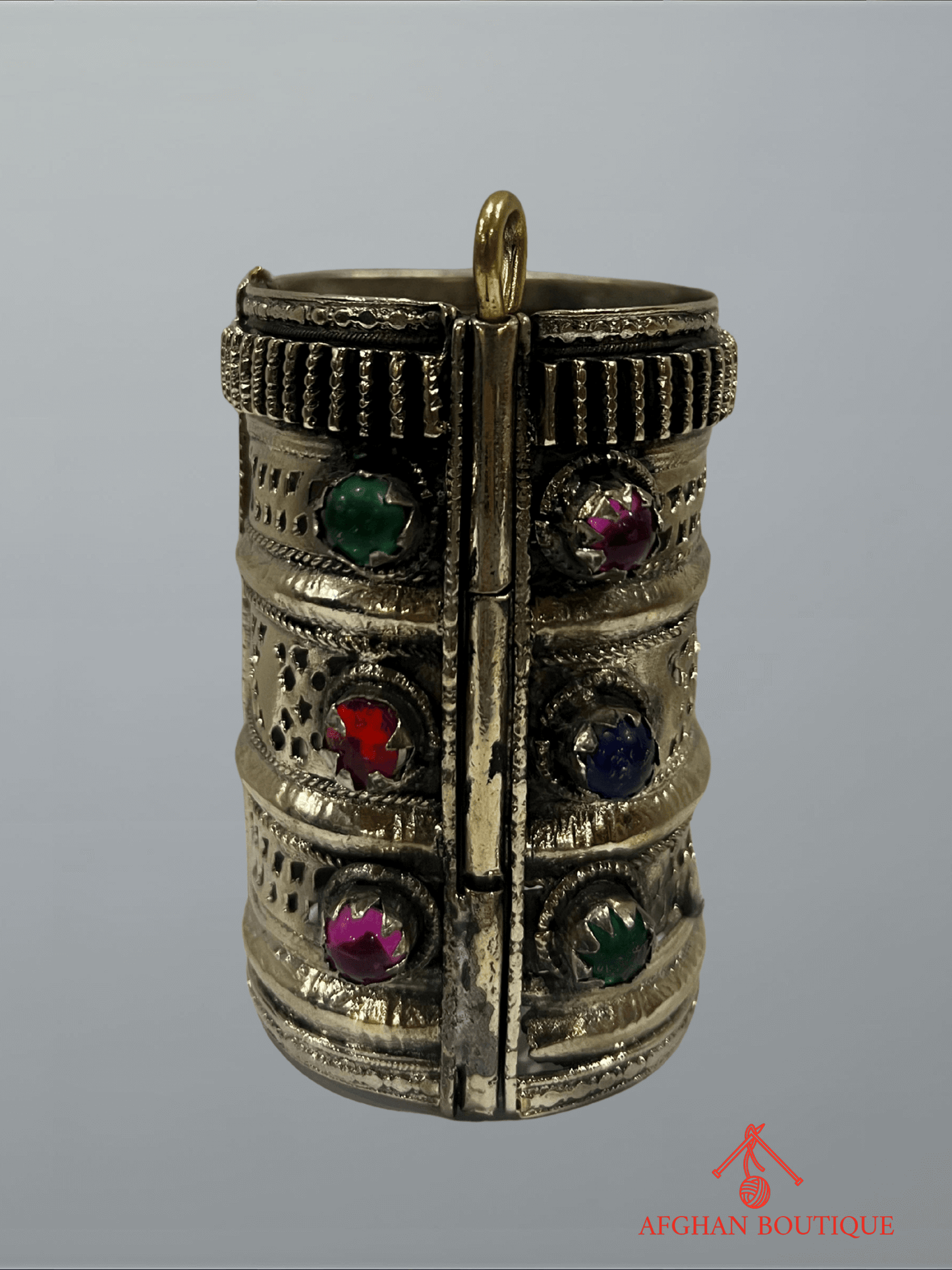 Silver-plated Afghani bangle front single