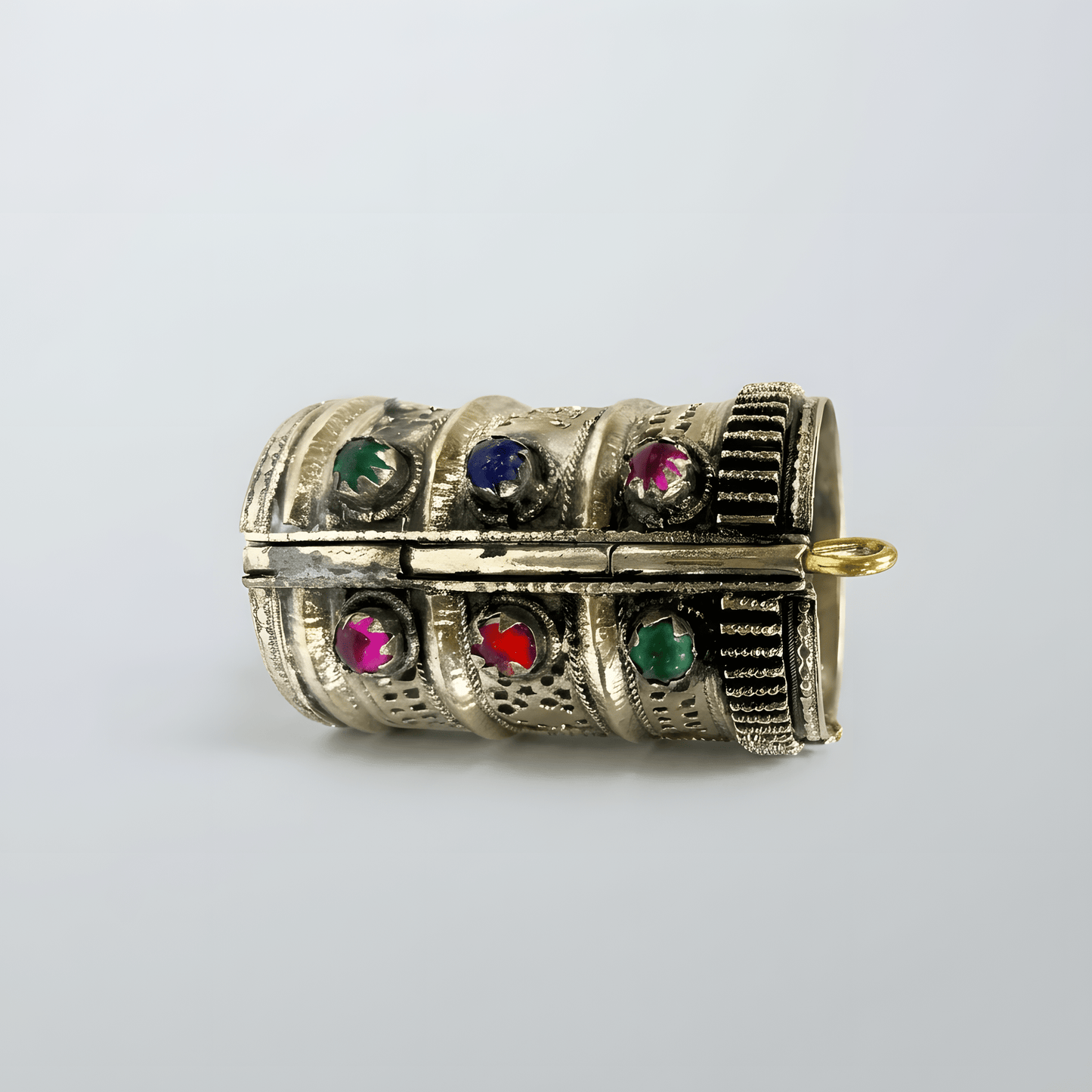 Silver Plated Afghani Bangles for Women – Engraved Cuff Set with Multicolor Stones - Afghan.boutique.us