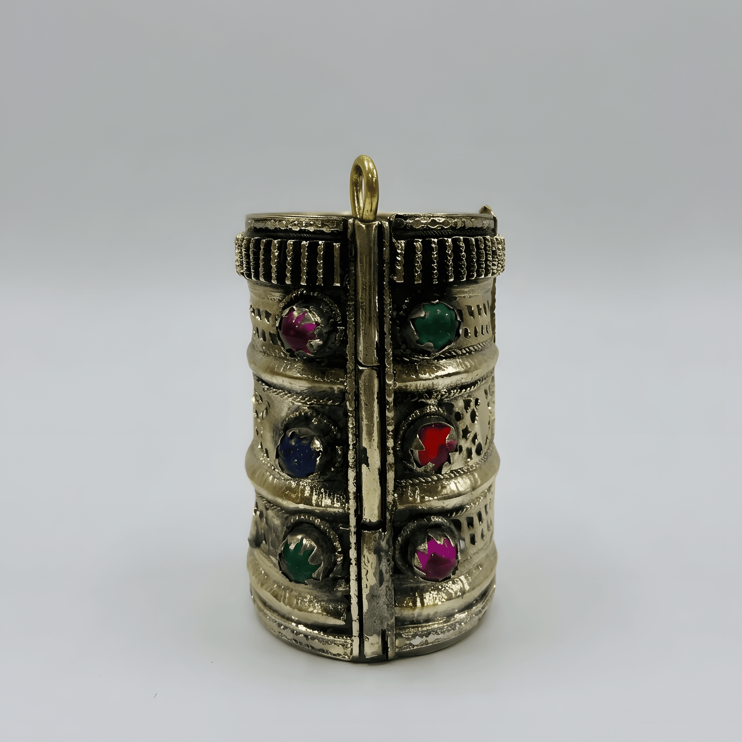 Silver Plated Afghani Bangles for Women – Engraved Cuff Set with Multicolor Stones - Afghan.boutique.us