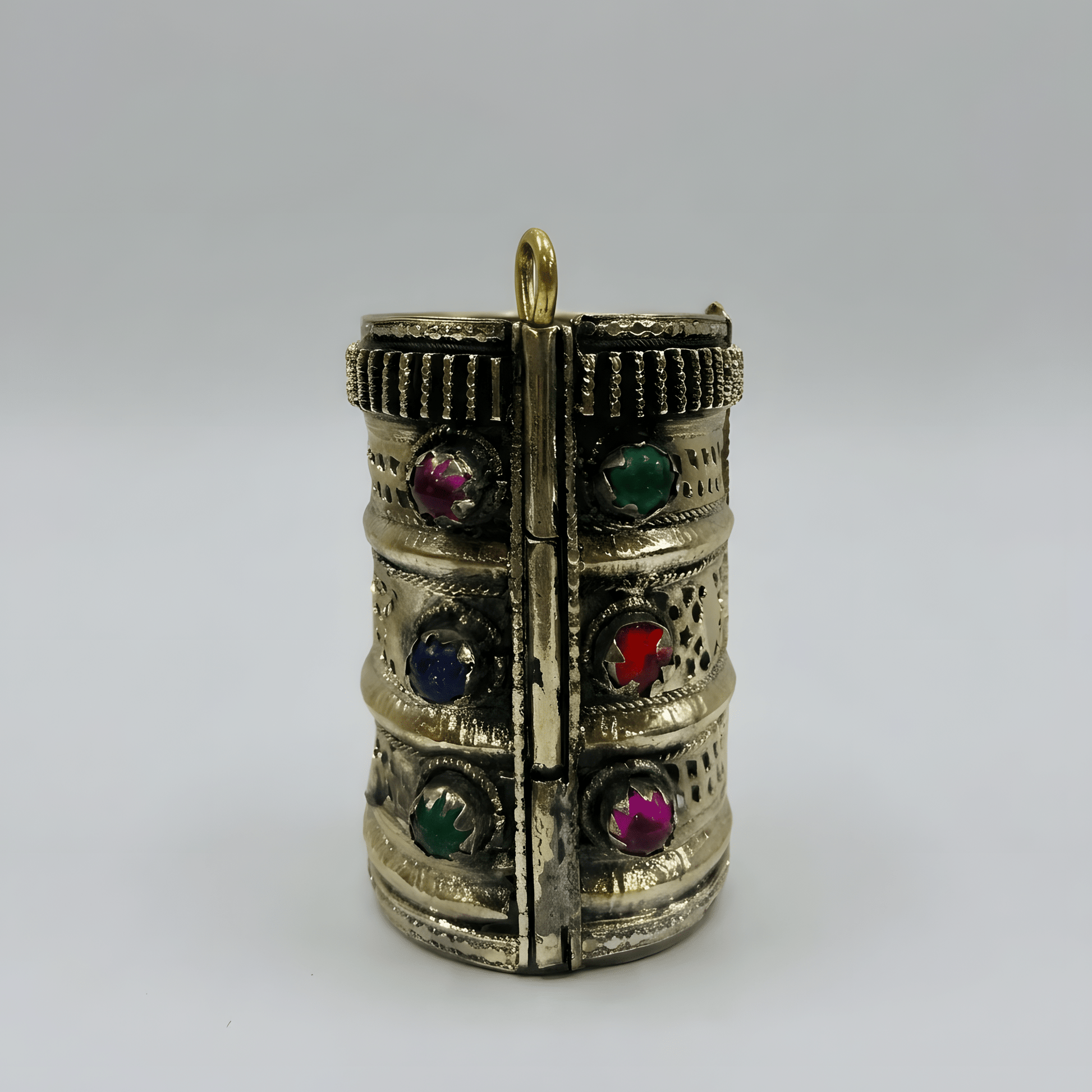 Silver Plated Afghani Bangles for Women – Engraved Cuff Set with Multicolor Stones - Afghan.boutique.us