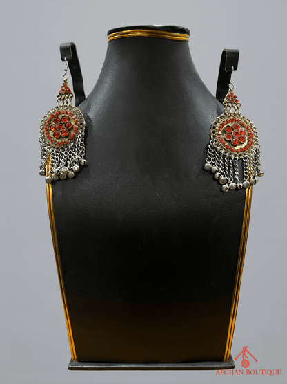 Sunset Orange Afghani Jewelry Set for Women – Handcrafted Tribal Necklace & Earrings - Afghan.boutique.us