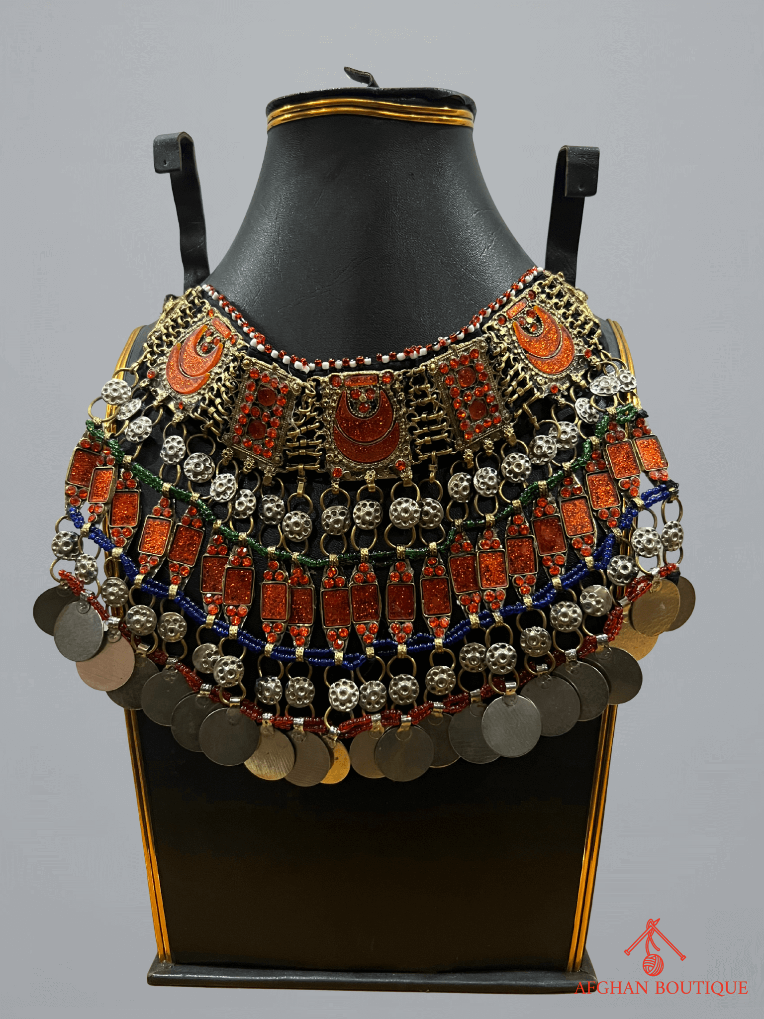Sunset Orange Afghani Jewelry Set for Women – Handcrafted Tribal Necklace & Earrings - Afghan.boutique.us