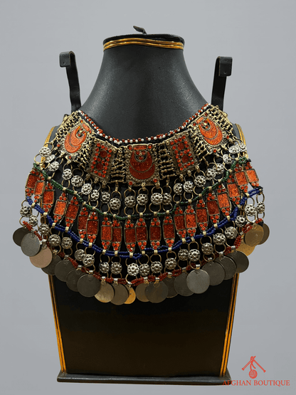 Sunset Orange Afghani Jewelry Set for Women – Handcrafted Tribal Necklace & Earrings - Afghan.boutique.us