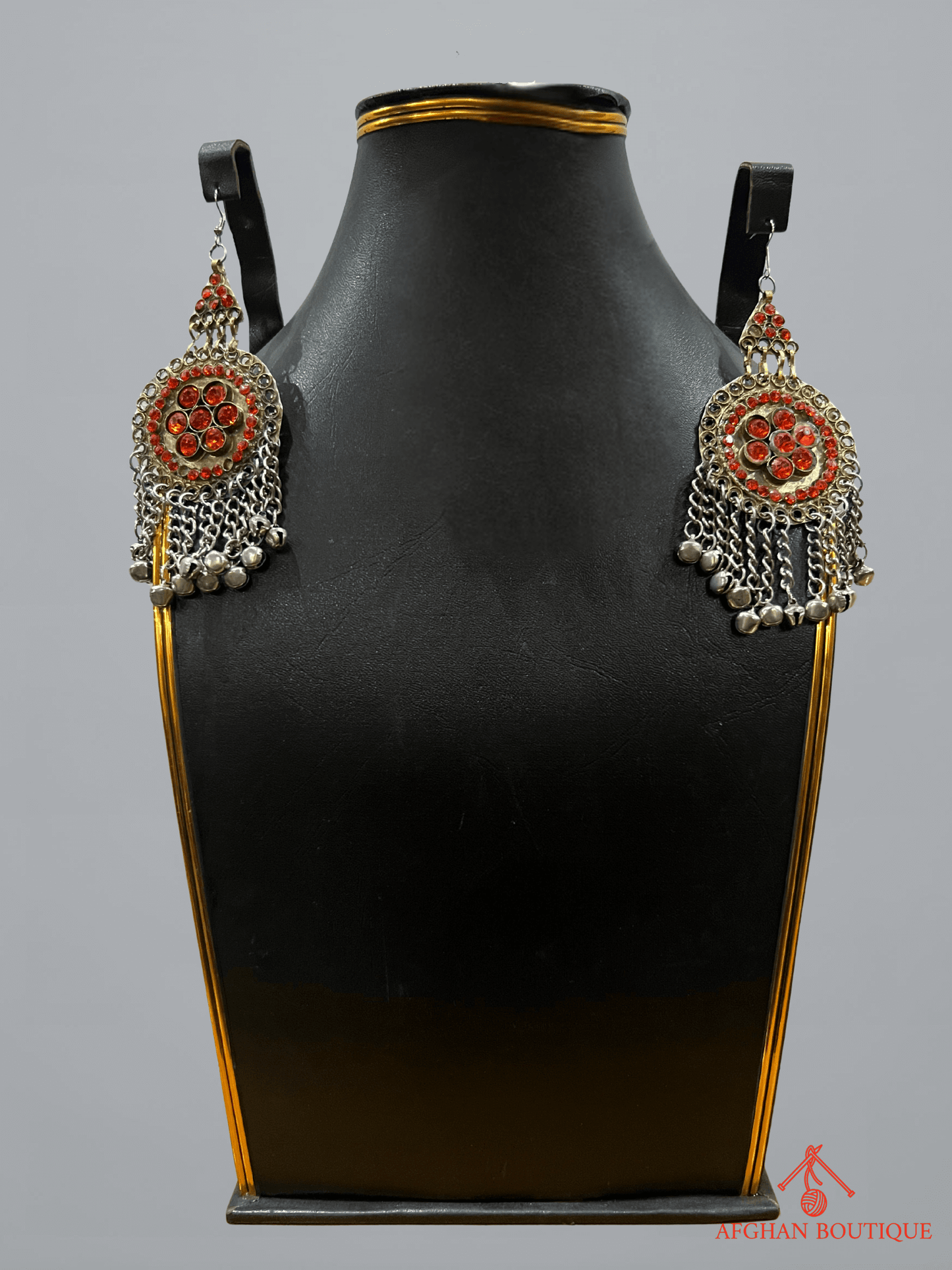 Sunset orange handcrafted Afghani earrings pair