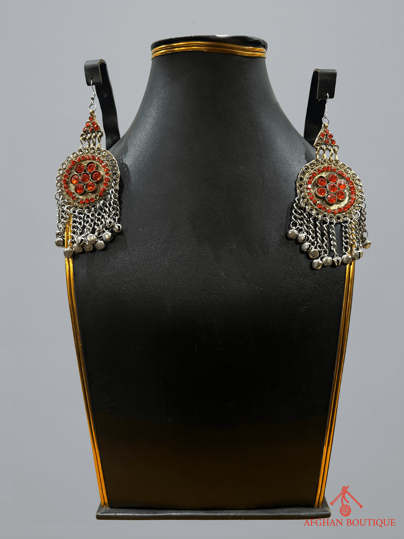 Sunset orange handcrafted Afghani earrings pair