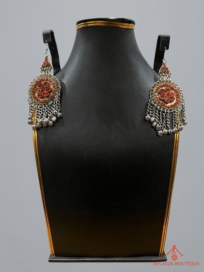 Sunset orange handcrafted Afghani earrings pair