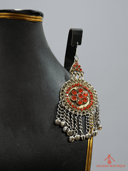 Sunset orange handcrafted Afghani left earring