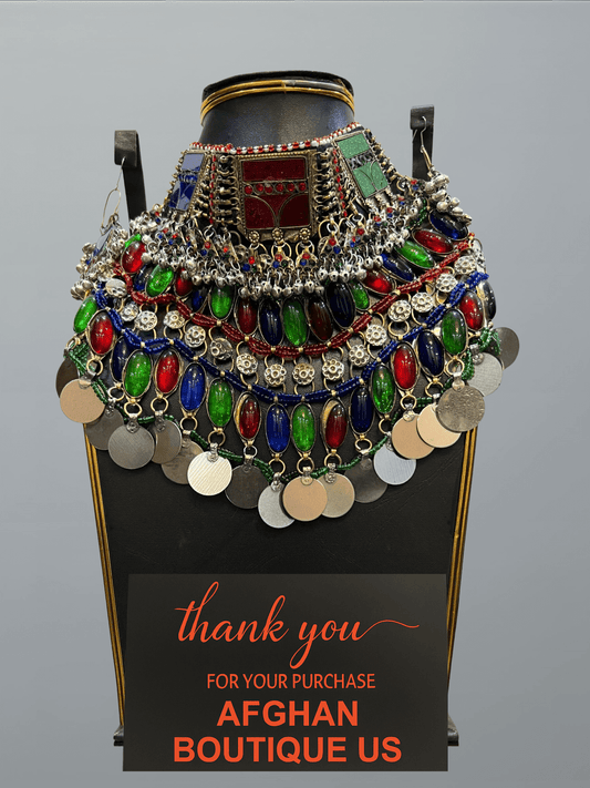 Tribal Multi - Color Afghani Jewelry Set for Women – Necklace & Earrings - Afghan.boutique.us