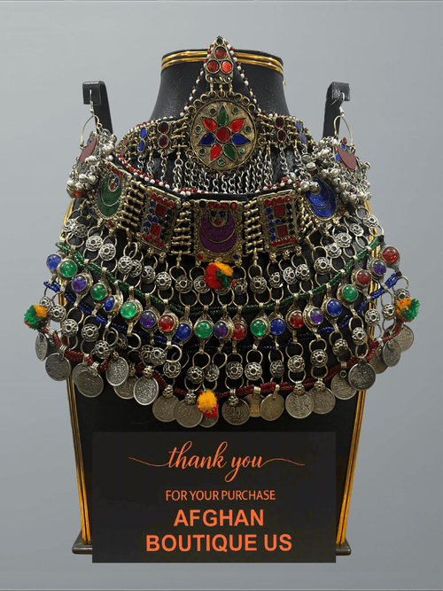 Vibrant Multi - Color Afghani Tribal Jewelry Set for Women – Statement Necklace & Earrings - Afghan.boutique.us