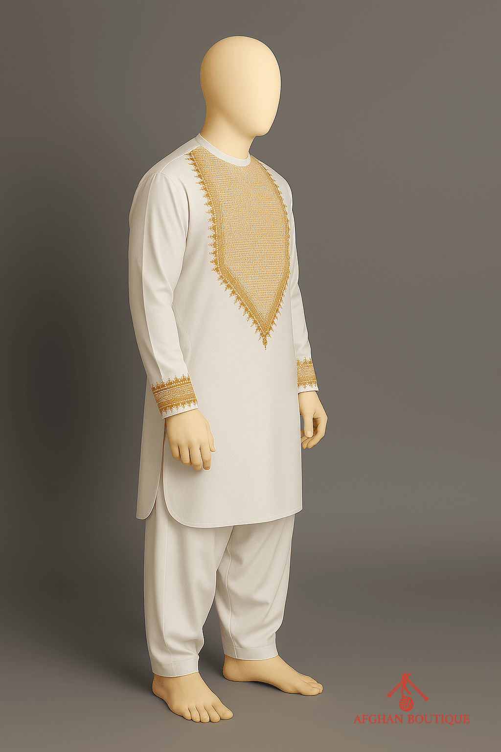 White Afghani Kurta for Men – Traditional Afghan Kurta Pajama - Afghan.boutique.us